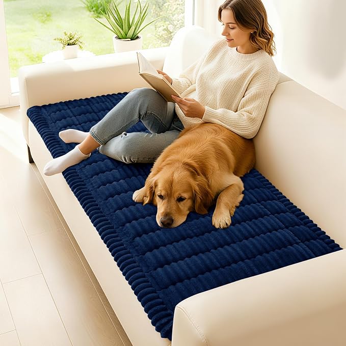 hyha Couch Cover for Dogs Washable, Non Slip Thick Flannel Sofa Protector, Pet Friendly Plush Furniture Cover for Sectional Sofa & Loveseat (Navy, 43" x 63")