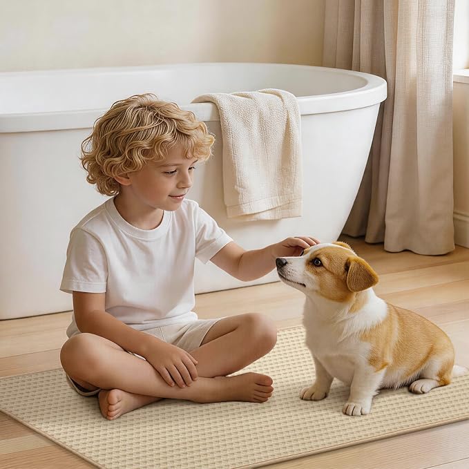 YIHOUSE Waffle Bath Mat, Ultra Soft & Absorbent Bathroom Rug, Non-Slip Rubber Backed, Quick Dry Shower Mat, Boho Farmhouse Bathroom Decor, Machine Washable, Beige, 17 * 30