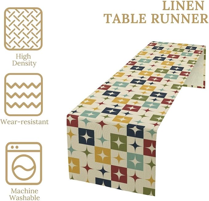 Mid Century Modern Table Runner Abstract Geometric Diamond Atomic Star Retro 1950S Dining Table Ruuner Home Kitchen Party Living Room Table Decoration 13x90in