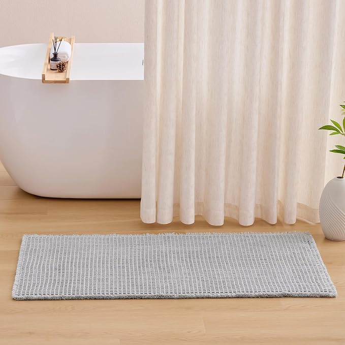 ILANGO Upgraded Waffle Bath Mat,Super Absorbent Boho Non Slip Bathroom Rugs Quick Dry,Ultra Soft Machine Washable Mats with Tassels for Floor,24x36,Light Grey