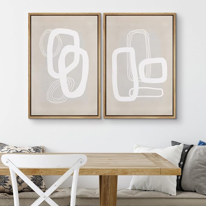 SIGNWIN Framed Canvas Print Wall Art Set Mid-Century Spiral Ring Collage Abstract Shapes Illustrations Modern Art Decorative Nordic Multicolor for Living Room, Bedroom, Office - 16"x24"x2 Natural