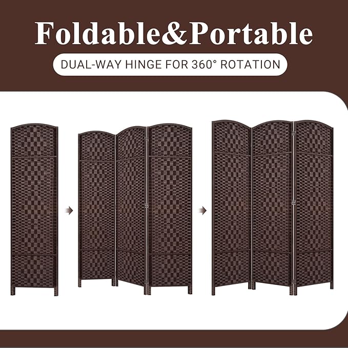 HALLYBEE Room Divider, Room Dividers and Folding Privacy Screens, 16in Privacy Screen, 3 Panel Temporary Wall Partitions, 6ft Space Separation Panel Screen, Brown