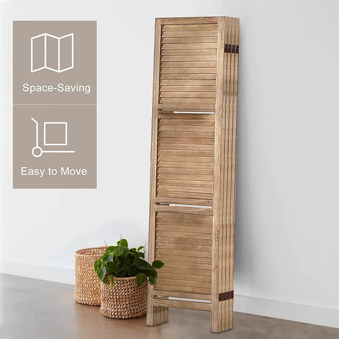 Room Divider with Shelves, Privacy Screen, Room Dividers and Folding Privacy Screens, 5 Panel Wood Temporary Wall Partition Separation Separator, Brown