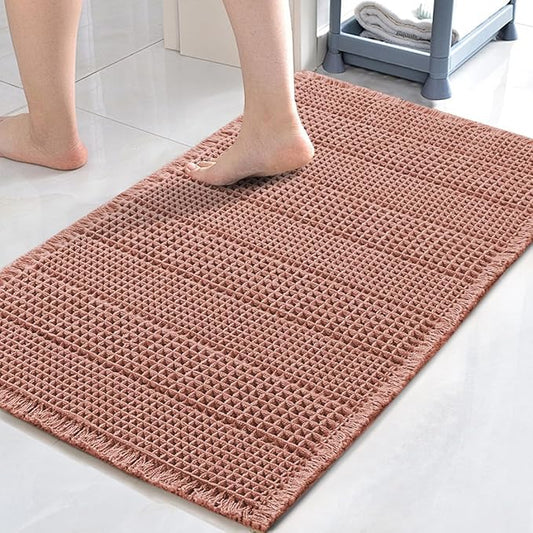 H.VERSAILTEX Upgraded Waffle Bath Mat Super Absorbent Bathroom Mats Non Slip Bath Rugs for Bathroom Floor Machine Washable Dry Fast Bathroom Rugs for Beside Tub, 20" x 32", Soft Pink