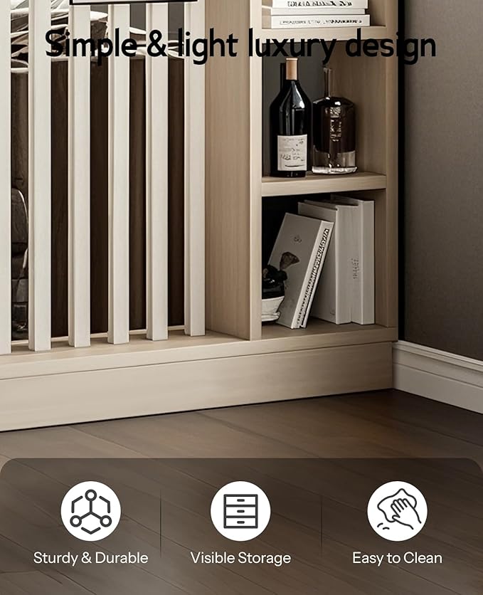 Wall Room Divider, Storage Cabinet Storage Display with Shelves, Modern Freestanding Wood Room Divider Screen, Wall Privacy Screens for Home Decorative (Beige+White,35.4" L x 9.5" W x 79.5" H)