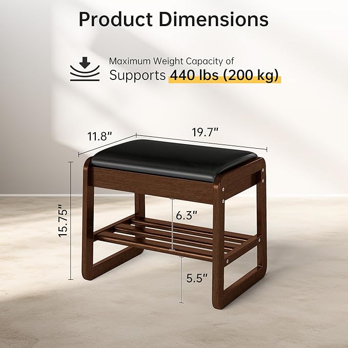 Shoe Rack Bench with Flip-Top Storage, Rubberwood 2-Tier Shoe Organizer with Cushion, Small Wooden Shoe Stand for Entryway, Mudroom, Hallway, Closet, Front Door Entrance, Foyer