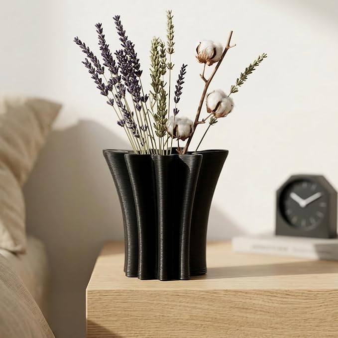 Contemporary Black Ceramic Vase, Abstract Irregular Shape Sculptural Accent for Home Decor, Modern Artistic Centerpiece for Coffee Table or Bookshelf