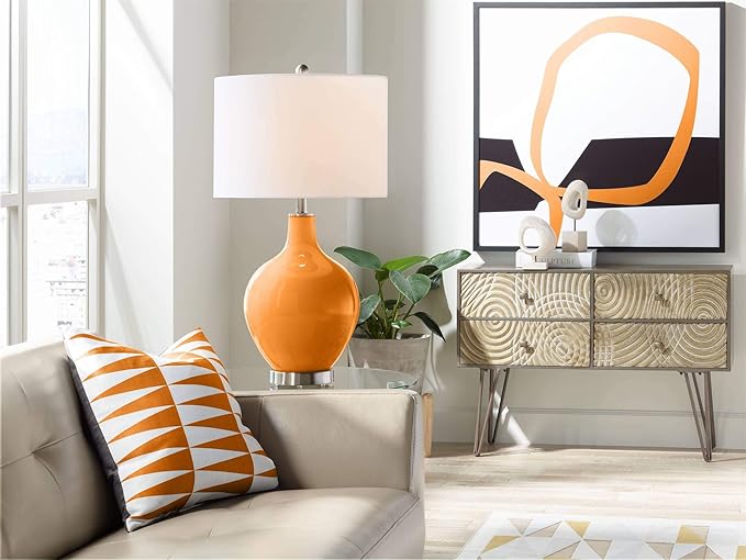 Color + Plus OVO 28 1/2" Tall Modern End Table Lamp Cinnamon Spice Orange Brushed Nickel Finish Glass Single Linen White Shade Living Room Bedroom Bedside Nightstand House Office Home Reading