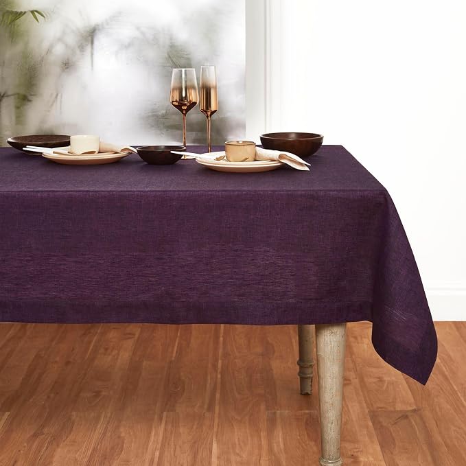 Solino Home Linen Tablecloth 60 x 144 Inch - 100% Pure Linen Grape Table Cloth for Rectangular Tables - Athena, Machine Washable Cloth Tablecloth for Summer