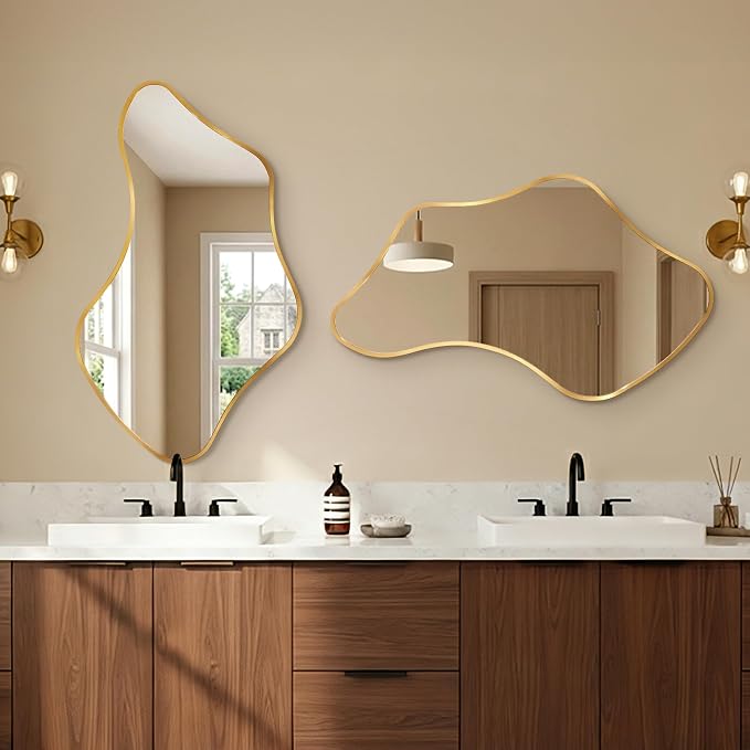 Asymmetrical Wall Mirror, Irregular Shaped Frameless Vanity Mirror, Modern Decorative Mirror for Entryway, Living Room, Bathroom