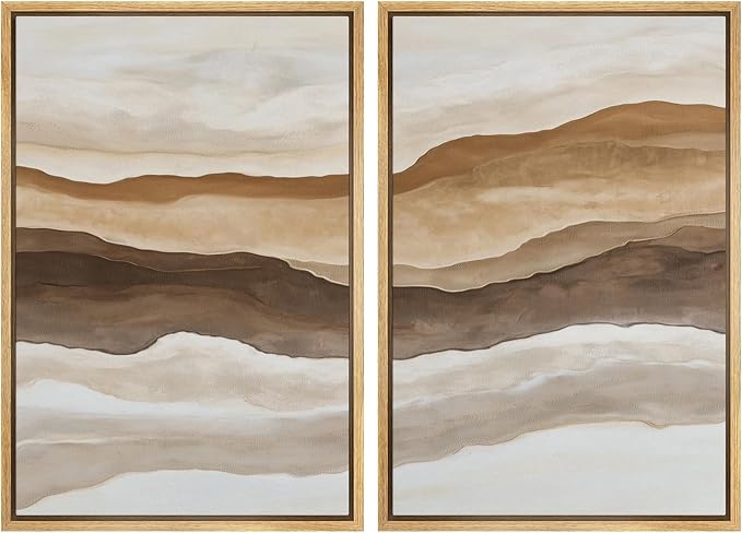 SIGNWIN Framed Canvas Print Wall Art Layered Terracotta Landscape Abstract Modern Earthy Tones Illustrations Modern Art Minimal Boho Relax/Calm for Living Room, Bedroom, Office - 24"x36"x2 Natural