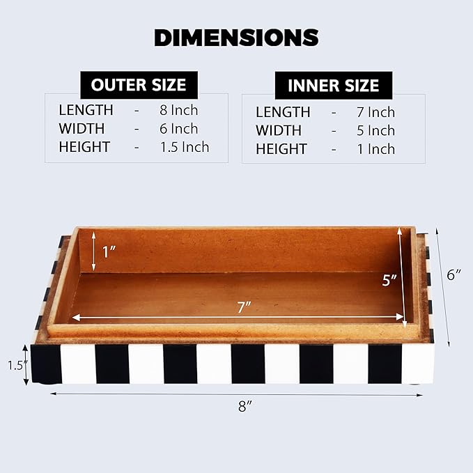 Handicrafts Home Decorative Storage Box with Lid, Black and White Decorative Box for Remote Controls, Slim Coffee Table Storage Box for Shelf, Desk & Living Room Decor, Puzzle Check 8 x 6 x 1.5 Inch
