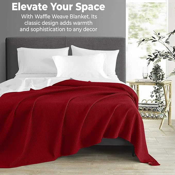 100% Cotton Blankets for Bed - Waffle Weave Blankets for Summer, Lightweight and Breathable Soft Woven Blanket for Spring (RED, Twin (60" x 90"))