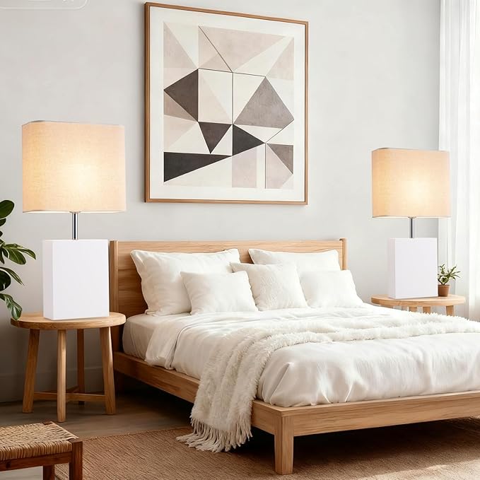 lapupu 23" Wood Table Lamp Set of 2 for Living Room, Modern Bedside Lamps for Bedroom, Large Farmhouse Nightstand Lamp, Desk Lamps for End Table Home Decor, Cream