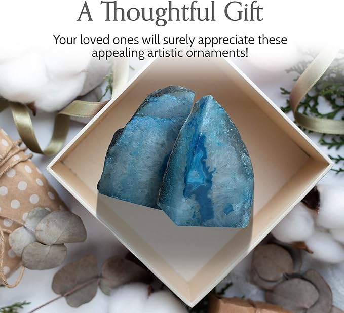 Nature's Decorations Teal Agate Bookends – A+ Grade Geode Heavy Duty Decorative Stone Crystal Book Ends for Shelves & Bookcases, Natural Polished Bookshelf Decor, 1 Pair 6-8Lbs