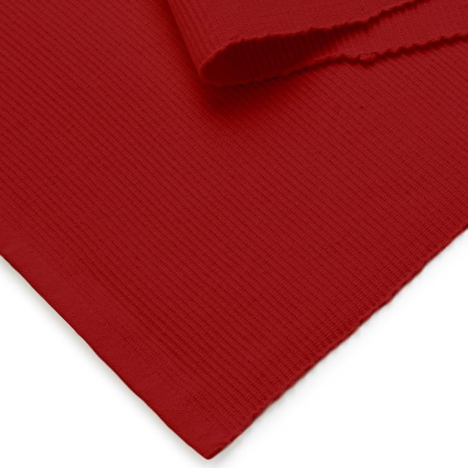 Encasa XO Dining Table Runner 13"x79" | Yarn Dyed Fine Ribbed Cotton | Solid Red | Machine Washable