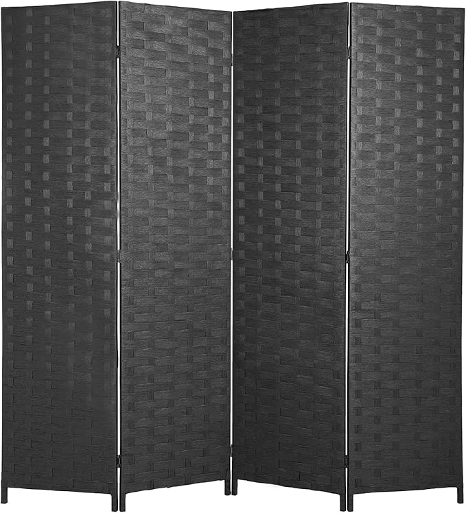 PayLessHere Room Divider 6FT Wood Mesh Hand-Woven Room Divider, 4-Panel Indoor Folding Portable Partition Screen,Gray