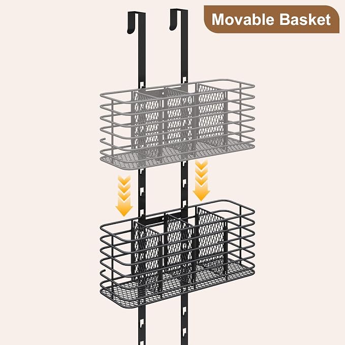 Yuyetuyo 7-Tier Over The Door Organizer, Shower Caddy Hanging &Wall Mounted Hair Tool Organizer/Hair Dryer Holder Adjustable, Behind Door Storage for Bathroom Bedroom Closet Cabinet Pantry Kitchen