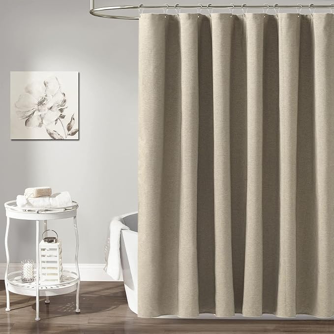 BTTN Stall Fabric Shower Curtain - 54x78 Inch Long Linen Textured Heavy Duty Shower Curtain Set with 10 Plastic Hooks, Narrow Hotel Spa Luxury Weighted Thick Curtains for Bathroom Showers - Khaki/Tan