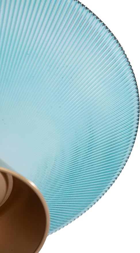 Tapered Glass Decorative Bowl (Blue), 9.8 Inches Handblown Striped Design Glass Bowl with Rust Resistant Metal Base,Decorative Fruit Bowl for Home Decor,Table Centerpiece,Kitchen Island,Dining Decor