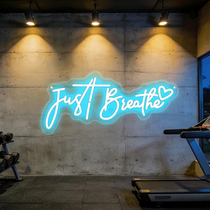 "Just Breathe" Neon Sign Beating Breath , Spa Decor For Wall, Bedroom Aesthetic Neon Light Wall Quote, for Yoga Room Pilates Studio Bedroom Gym Decoration, Meditation Room & Relaxation Gift-17.7IN-Ice Blue