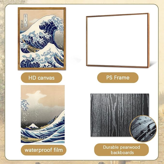 ARTZIO Vintage Framed Canvas Art – The Great Wave off Kanagawa by Hokusai, Japanese Ocean Wave Wall Art, Classic Japanese Decor, Coastal Home Art, Ready to Hang(12"x16")