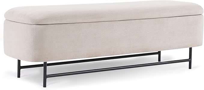 56" Boucle Storage Bench for Bedroom, Upholstered Teddy Ottoman Bench, Modern Extra Long Storage Bench for End of Bed/Entryway/Livingroom/Window (TAN)