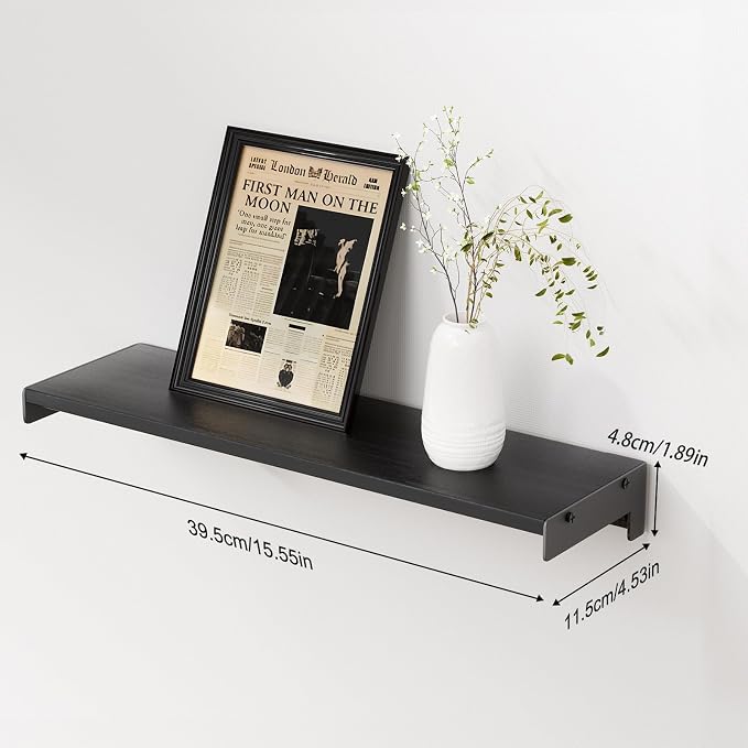 Floating Shelves for Wall, Shelves for Decor Storage Set of 6, Wall Mounted Wood Shelf for Bedroom, Living Room, Bathroom, Kitchen,Long Picture Ledge Shelves.(Black)