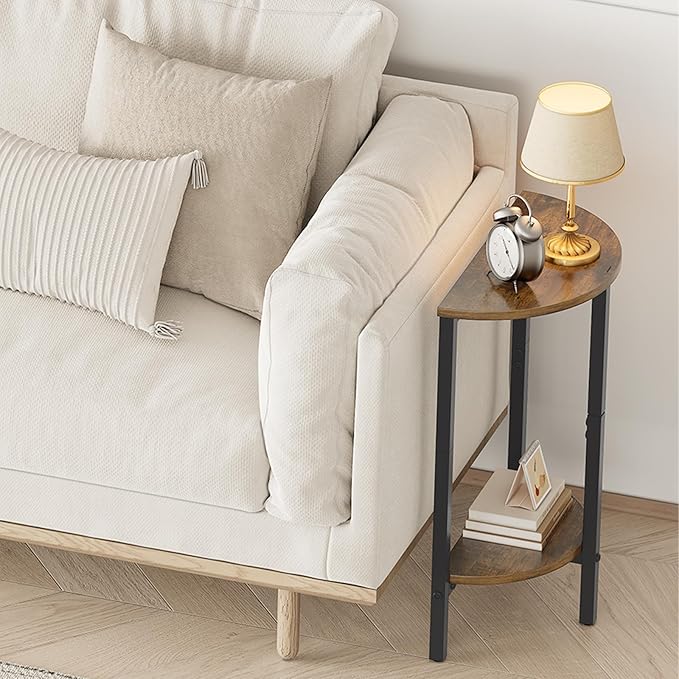 Vagusicc Side Table, Small Round End Table, Set of 2 Half Round Side Table for Living Room, 2 Tier Small Couch Side Tables, Round Coffee Table, Thin Accent Sofa Table Narrow Entryway Table, Brown