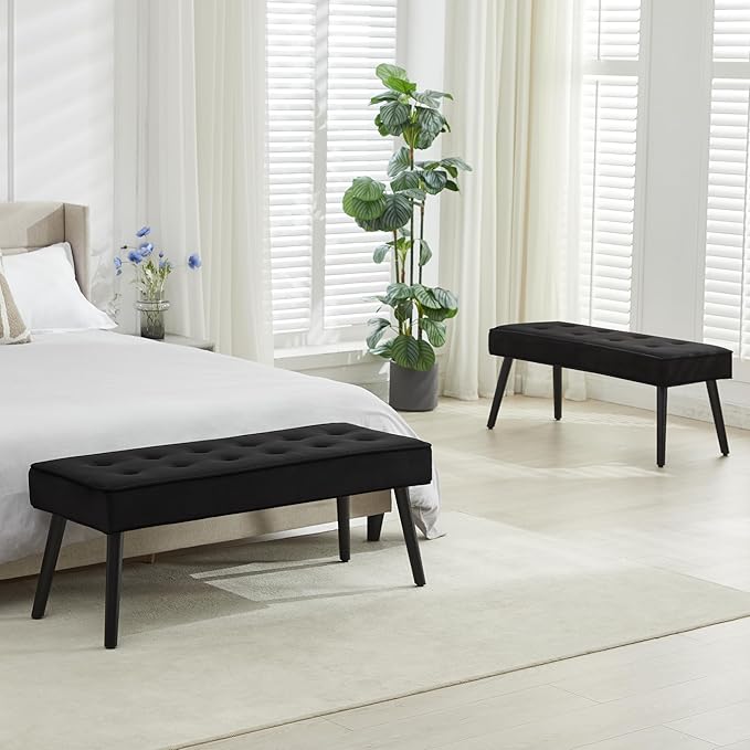 40'' Upholstered Bench, Entryway Ottoman with Wooden Legs for Living Room, End of Bed Bench