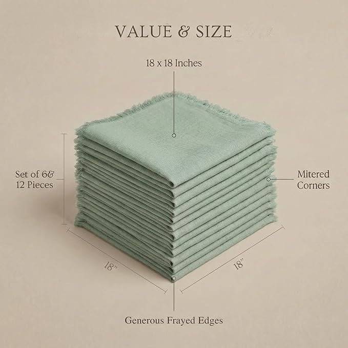 ACCENTHOME Teal Cotton Linen Napkin Set of 12 18x18 inch Dinner Napkins - Washable Soft Premium Hotel Quality Reusable Hemmed Edges Napkins Perfect Table Linens for Family Dinners, Weddings