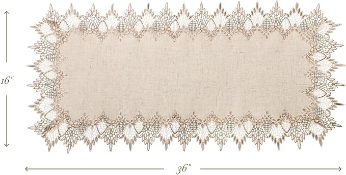 Phantomon Neutral Linen Table Runner 36 Inches Beige Embroidered Runner Lace Centerpiece for Dresser Tops, Dining Tables, Coffe Table and Home Decorations for Farmerhouse (Beige, 16 X 36 Inch)