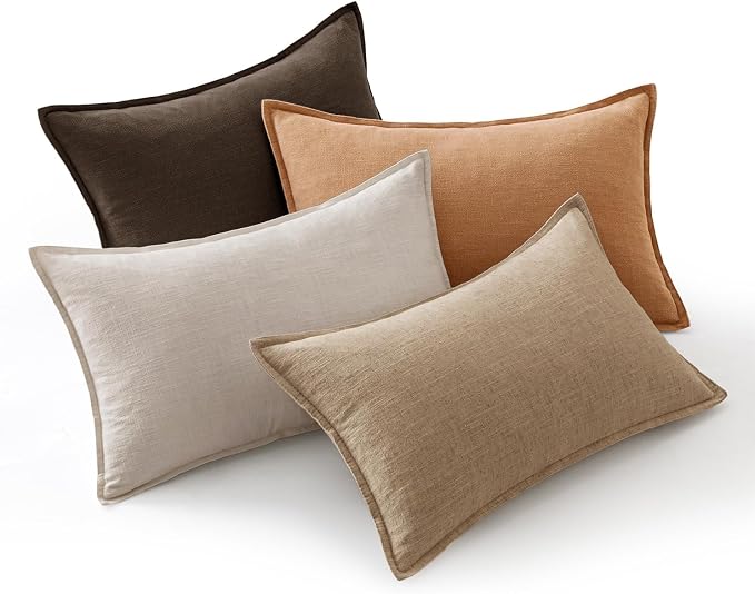 MIULEE Neutral Brown Linen Pillow Covers Pack of 4 Decorative Natural Fall Throw Pillow Covers Soft Accent Boho Farmhouse Couch Pillowcases Modern Spring Decor for Living Room Bed Sofa 12x20 Inch
