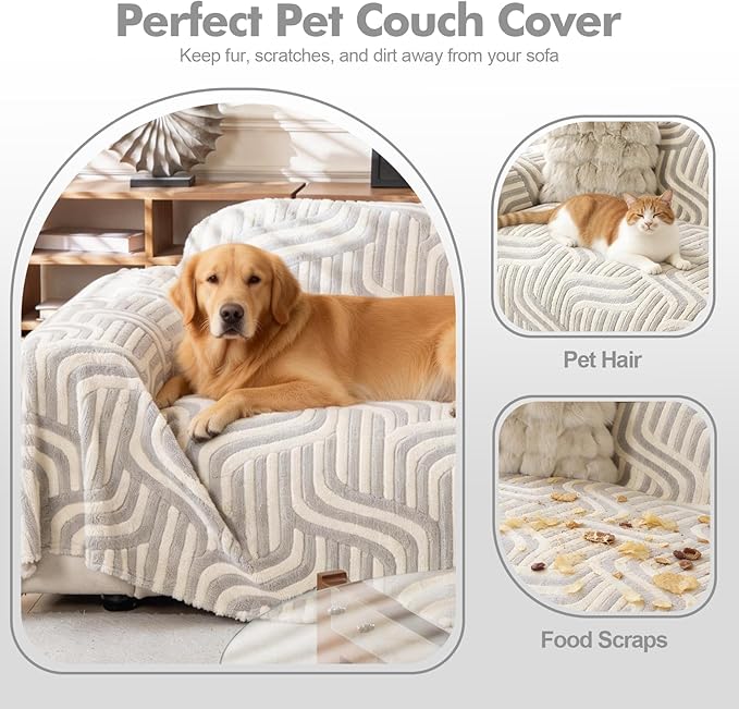 WEYOND Soft Plush Couch Cover, Washable Sofa Cover with Non-Slip Backing, Furniture Protector for Dogs & Pets, Pet-Friendly Sofa Slipcover (71" x 150", Light Grey)