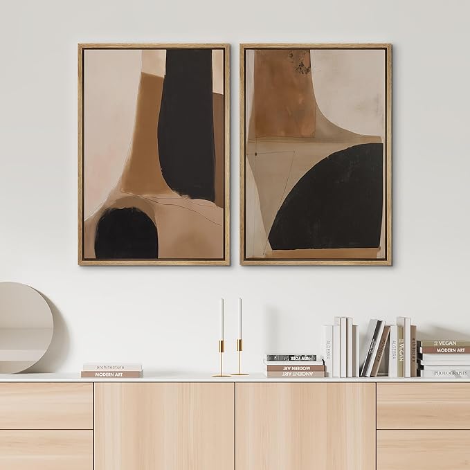 SIGNWIN Framed Canvas Print Wall Art Set Warm Neutral Abstract Shapes Illustrations Modern Art Rustic Colorful Ultra for Living Room, Bedroom, Office - 24"x36"x2 Natural