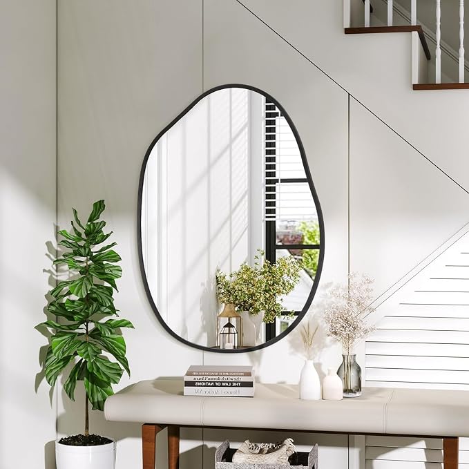 Irregular Wall Mirror, Wall Mirrors Decorative 22"x30" Black Asymmetrical Bathroom Mirrors Aluminum Alloy Frame for Bedroom, Living Room, Cloakroom, Entryway