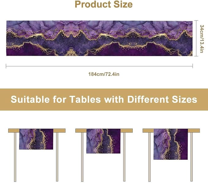 Luxe Marble Table Runner, Gradient Purple Abstract Art Modern Decor Table Runner for Kitchen Dining Cafe Outdoor Indoor Party Wedding Birthday, 13x90 Inch