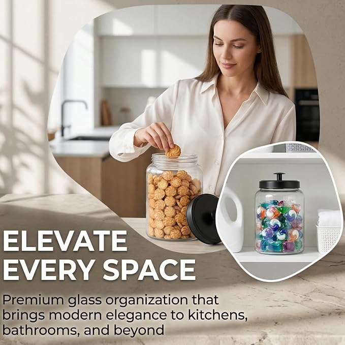 Pumtus 2 Pack Large Glass Jars with Metal Lid, 1 Gallon Clear Cookie Candy Jar, 125 OZ Airtight Food Storage Container, Empty Canister Set for Kitchen Counter, Pasta, Dog Treats, Snacks, 3.7 L
