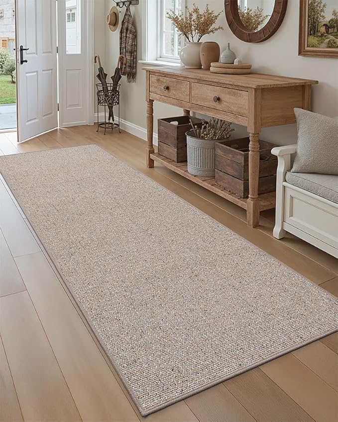DEXI Hallway Runner Rug 3x10, Non Slip Low Pile Entryway Rug Runners with Rubber Backing, Dirt Trapping Hallways Floor Carpet for Indoor Hall Kitchen Bedroom Bathroom Laundry Room, Beige