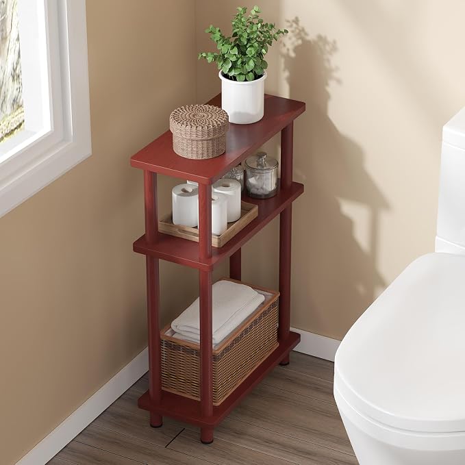 Apicizon 3 Tier End Table, Narrow Side Table with Storage Shelf, Bedroom, Living Room, Entryway, Farmhouse, Dark Brown