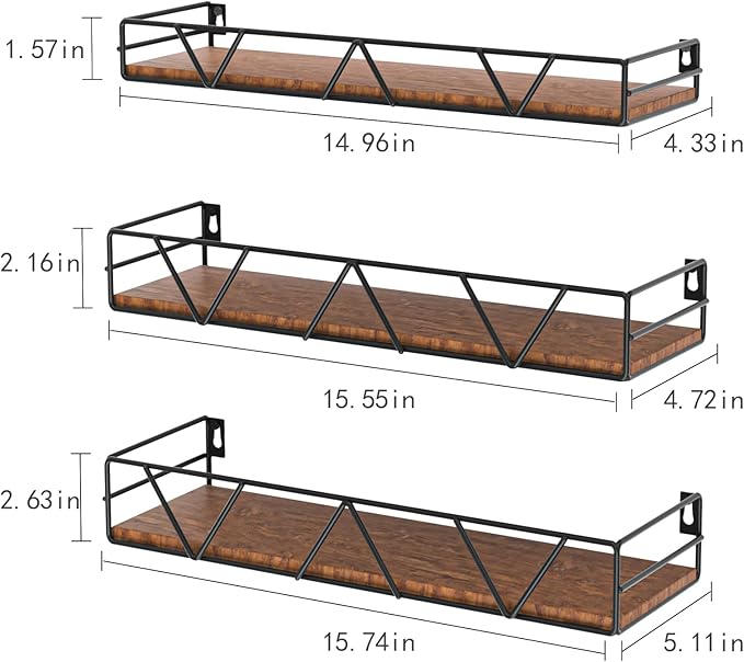 Amaoot Floating Shelves Set of 3, Home Wood Wall Shelf, Farmhouse Shelf for Bedroom, Wall Mounted Floating Shelf for Living Room, Bedroom, Bathroom, Kitchen, Office (Black)