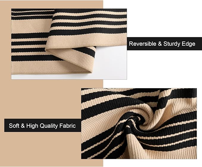 Black and Khaki Striped Outdoor Rug 24"x35", Cotton Hand-Woven Foldable Front Door Mat, Washable Reversible Layered Door Mats for Entryway Porch Decor Home Entrance