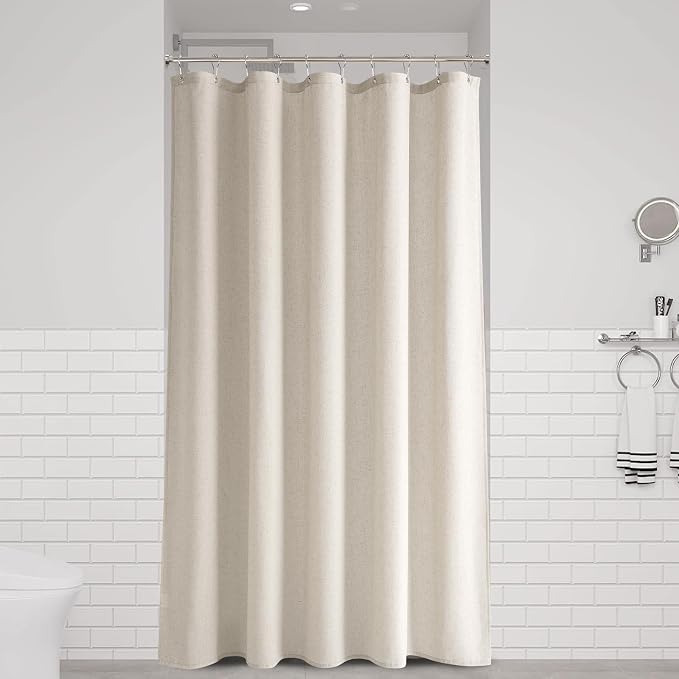 Naturoom Apricot Linen Shower Curtain, Cloth Textured Fabric Shower Curtain Set with Hooks, Simple Elegant Modern Farmhouse Country Ultra Thick Bath Curtains for Bathroom,Water Repellent,60x72