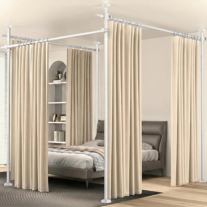 Room Divider Curtain Rod for Wide Space Room Separation,4-10ft(H) 28-209inch(W) Wall Divider for Room Separation, Heavy Duty Room Partition Separator, Adjustable Folding Privacy Screens,White