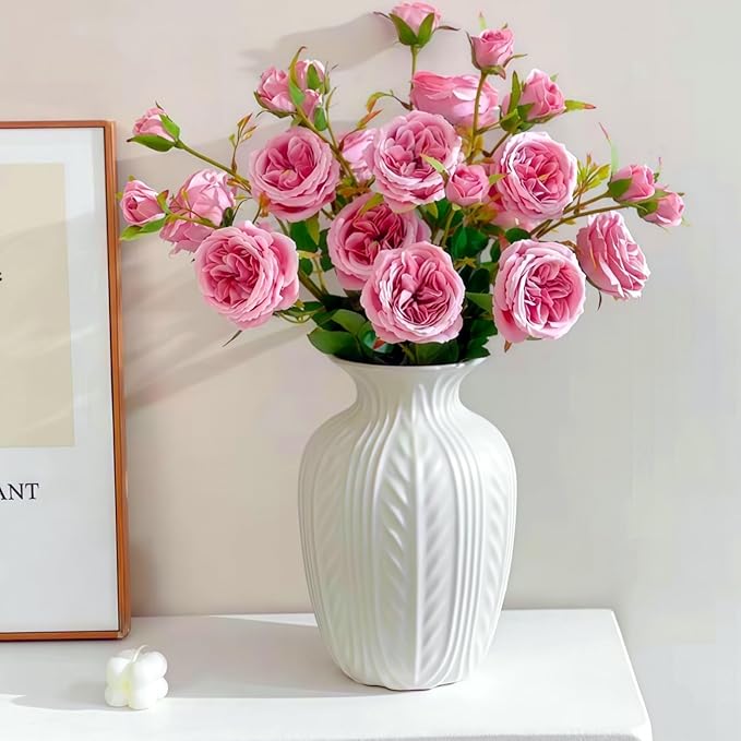Lvases Matte White Ceramic Flower Vase, 10 Inch Unique Wheat Ear Textured Modern Large Vases for Trendy Home Decor Living Room Entryway Shelf Office Rustic Table Centerpiece (Matte White)