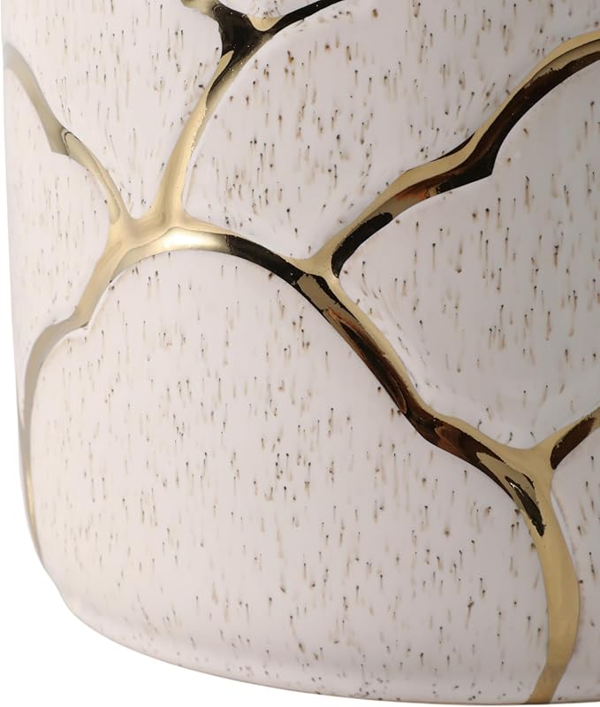 Modern Decorative Home Decor Planters for Flower Pots - Ideal for Indoor and Outdoor Plants for House Decor - Plant Pots for Garden Accent or Plant Stand Indoor - Set of 2, 7", 5", Ivory & Gold