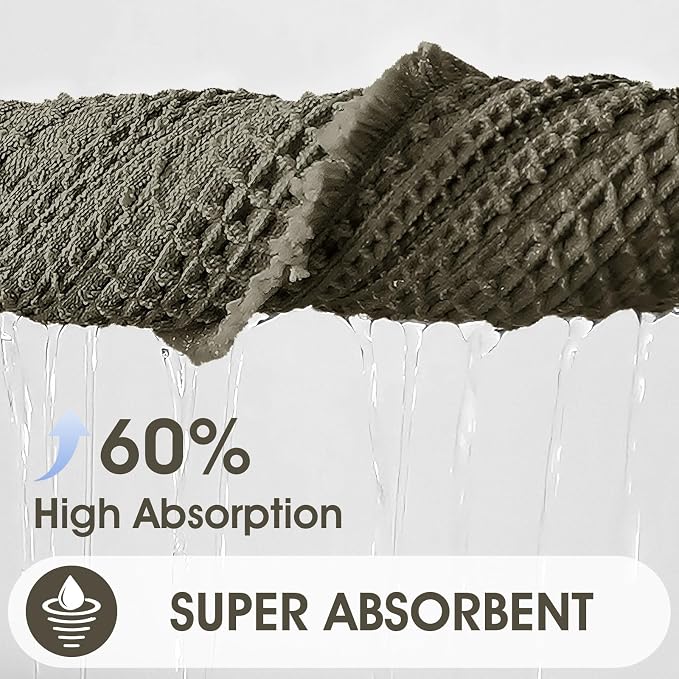 Upgraded Waffle Bath Mat, 36"x24" Greyish Green, Super Absorbent Non-Slip Quick Dry Bathroom Rugs with Tassels, Machine Washable Ultra Soft Boho Bath Rugs for Floor, Toilet Mats Boho Farmhouse Decor
