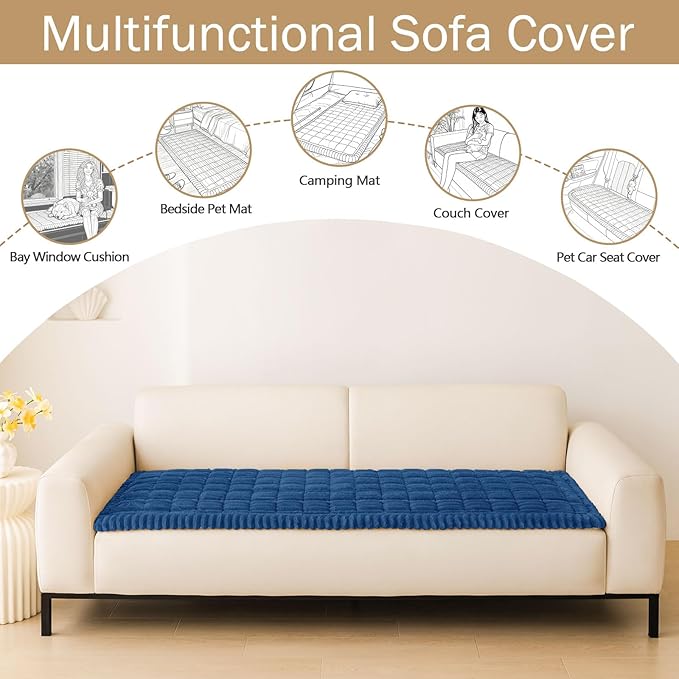 hyha Couch Cover for Dogs Washable, Non Slip Thick Flannel Sofa Protector, Pet Friendly Plush Furniture Cover for Sectional Sofa & Loveseat (Navy Blue, 27.6" x 47")