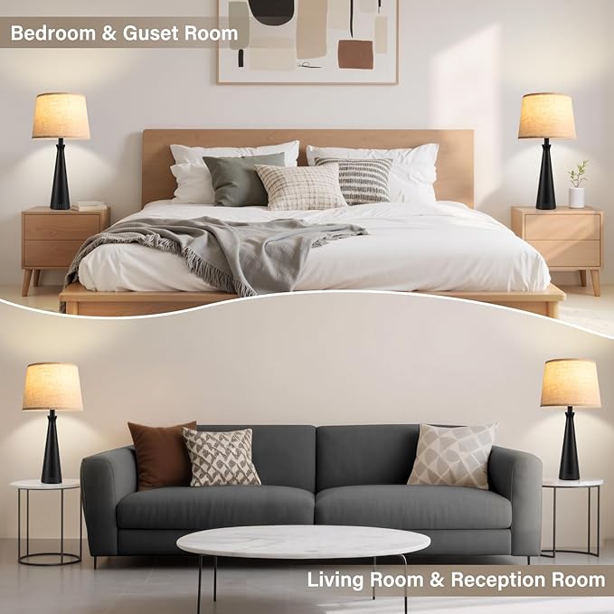 Seealle Modern Table Lamps Set of 2 - Touch Bedside Lamp for Nightstand with Dual USB C+A,3-Way Dimmable Nightstand Lamps for Living Room Bedroom End Table with Beige Shade(Bulb Included)