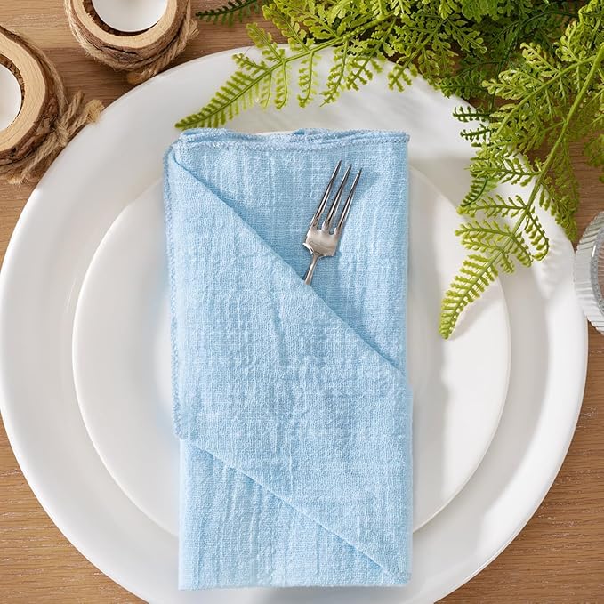MLMW Light Blue Cloth Napkins Set of 6 Linen Sky Spring Summer Napkins Cloth Bulk Washable Table Napkins 16.5"×16.5" for Wedding Party Baby Bridal Shower Birthday Table Decorations